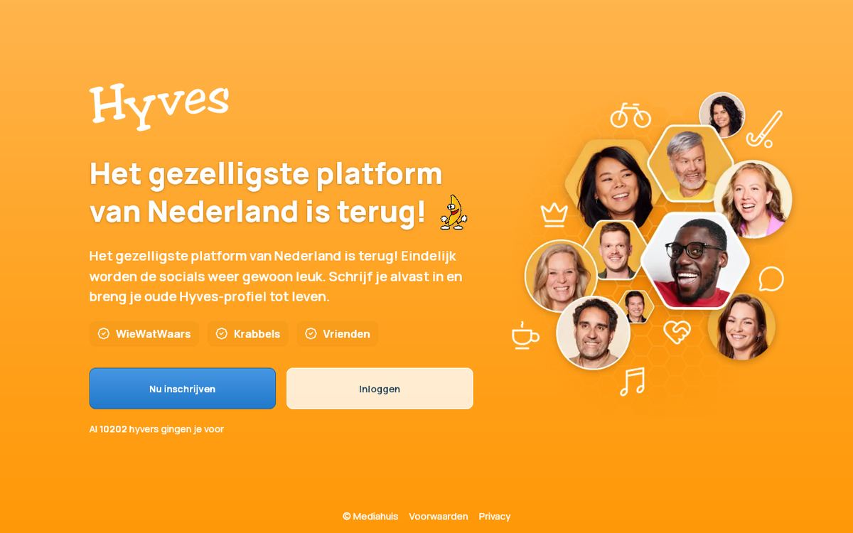 Hyves op 22 september 2026, de dag van de relaunch door Mediahuis.