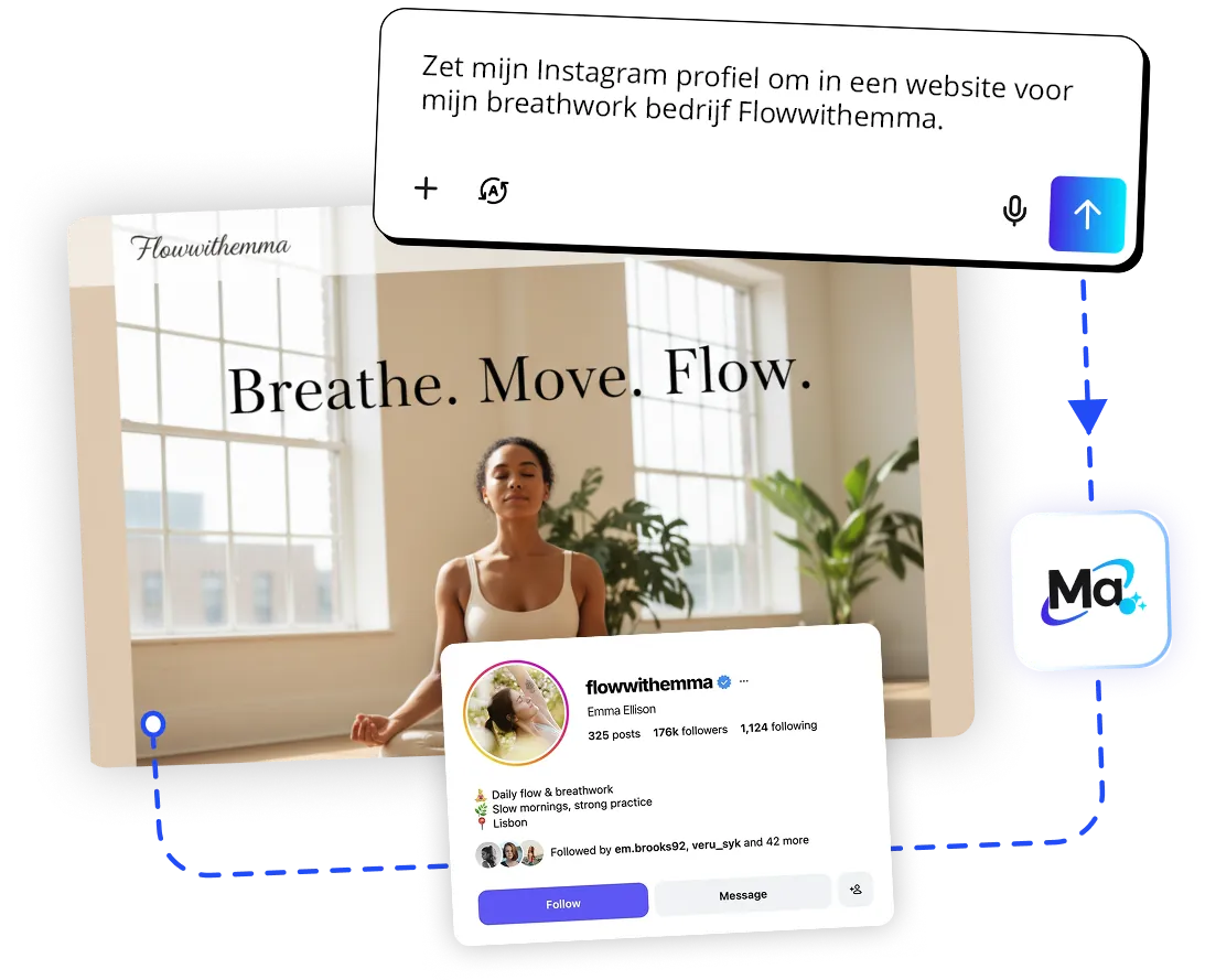 Zet je socials in: voorbeeld van een website gebouwd met Macaly AI