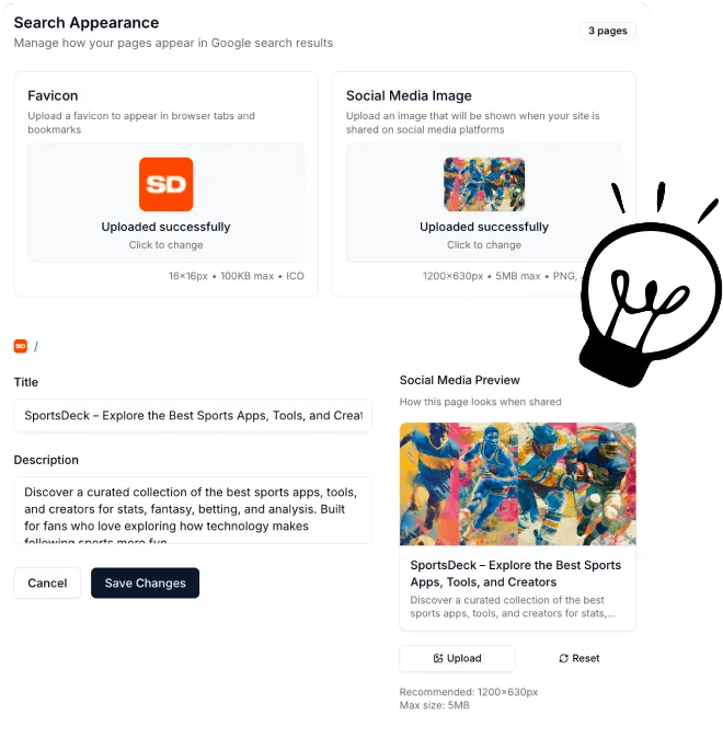 Macaly zoekmachine-instellingen: titel, beschrijving en social media afbeelding