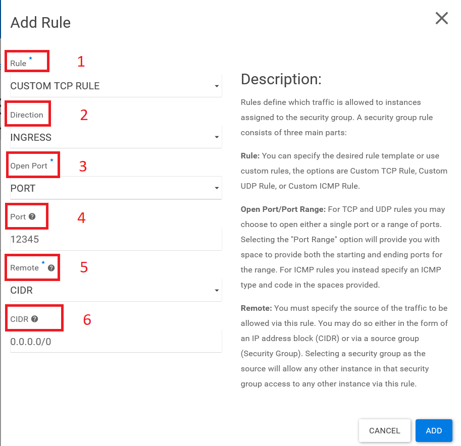 openstack horizon security groups add custom rule